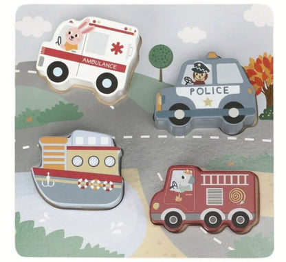 Puzzle cu 4 vehicule din lemn