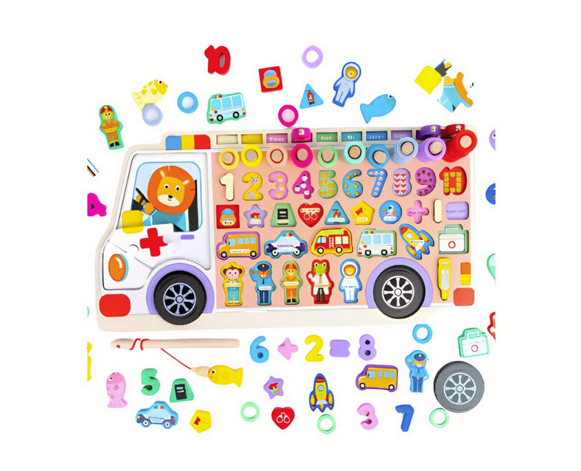 Joc educativ 6 in 1 Montessori puzzle din lemn