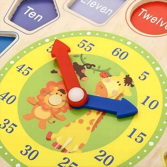 Ceas educativ din lemn 3 in 1