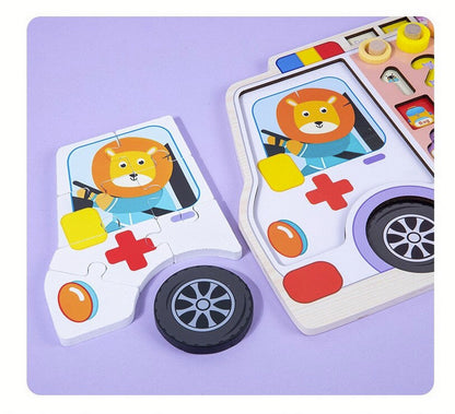 Joc educativ 6 in 1 Montessori puzzle din lemn