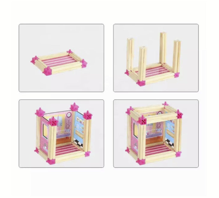 Căsuță de construit din lemn natural Micul Arhitect