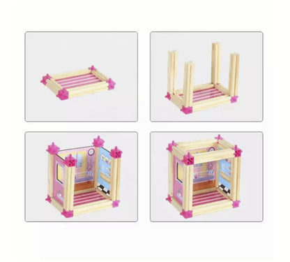 Căsuță de construit din lemn natural Micul Arhitect