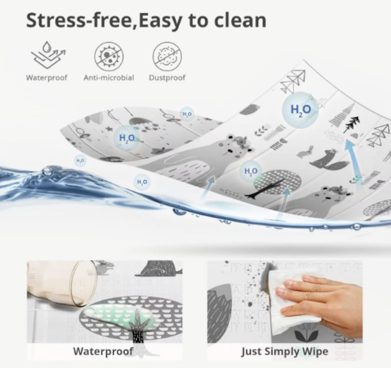 Covor de joaca pliabil, Loka®, Termic, Antiderapant, Educativ si interactiv, Cu 2 fete, Model Animale/Vehicule, Crem, 180x100x1cm