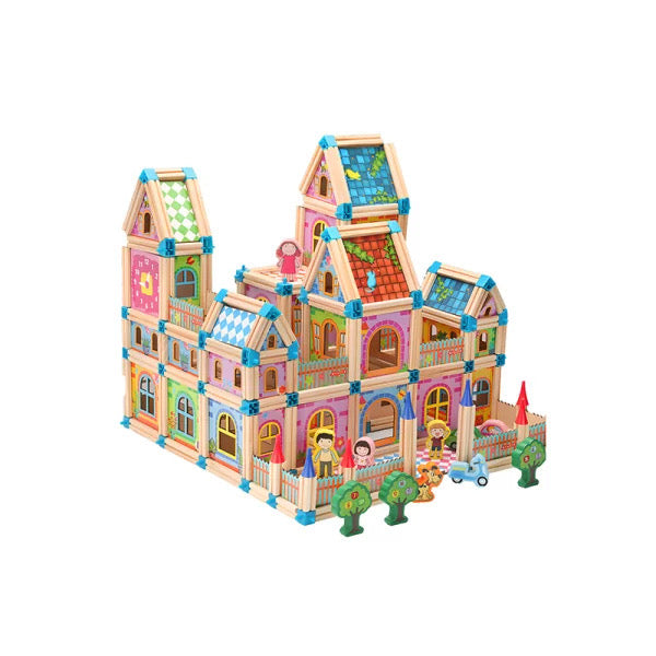 Set de Construcție din Lemn Natural și Plastic pentru Copii