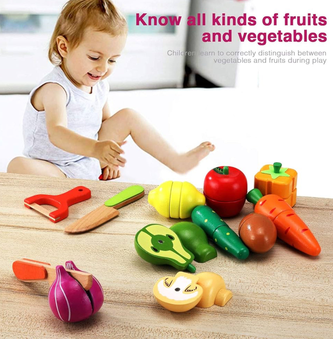 Jucărie fructe și legume Montessori din lemn