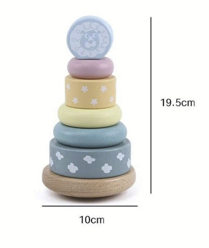 Turn de stivuire Montessori din lemn culori pastelate