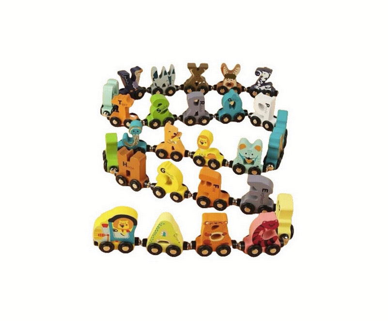 Trenuleț educațional din lemn cu litere magnetic, A-Z