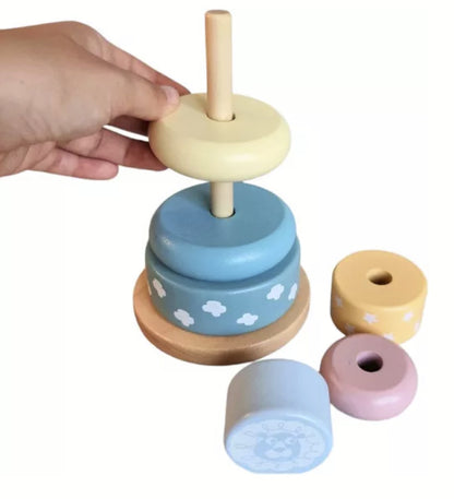 Turn de stivuire Montessori din lemn culori pastelate