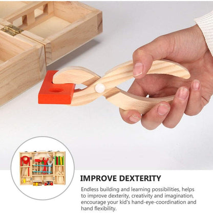 Trusa de scule din lemn pentru copii, set educativ cu unelte colorate, 3+ ani, 29.7x20.5cm