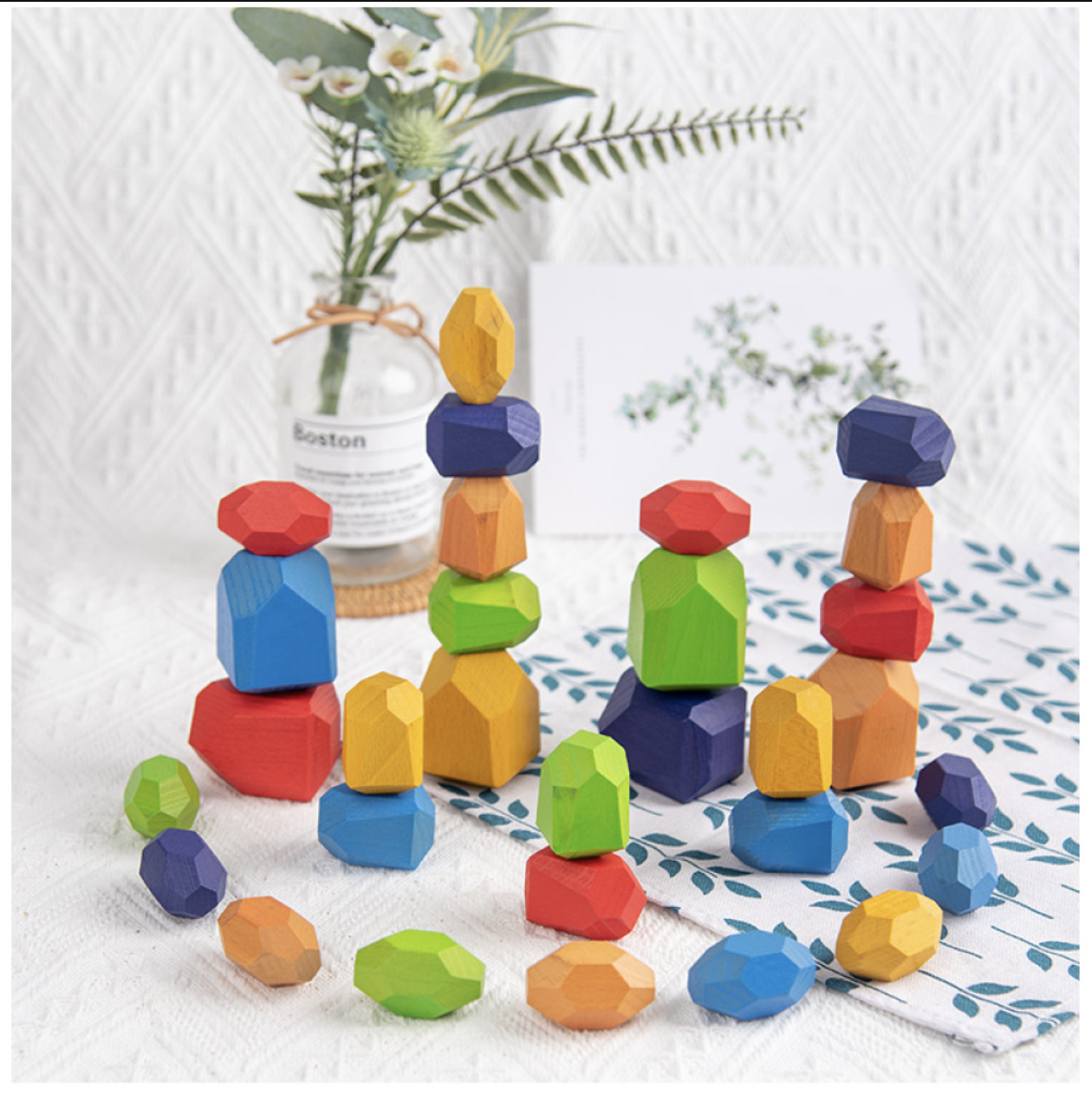 Joc Montessori colorate cu fațete pentru construit din lemn, 36 piese