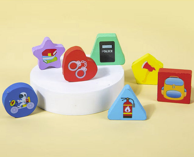 Joc educativ 6 in 1 Montessori puzzle din lemn