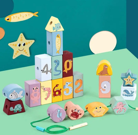 Joc Montessori 2 in 1 Cuburi, snuruit si insirat