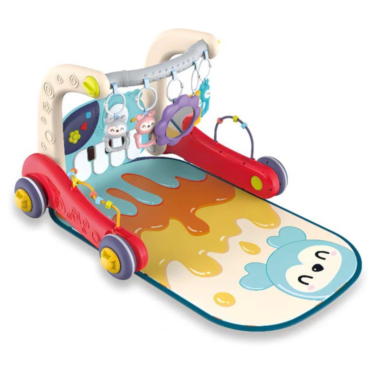 Centru de activitati multifunctional, saltea de joaca cu pian, antemergator si jucarie interactiva cu sunete si lumini, Multicolor