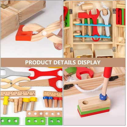 Trusa de scule din lemn pentru copii, set educativ cu unelte colorate, 3+ ani, 29.7x20.5cm