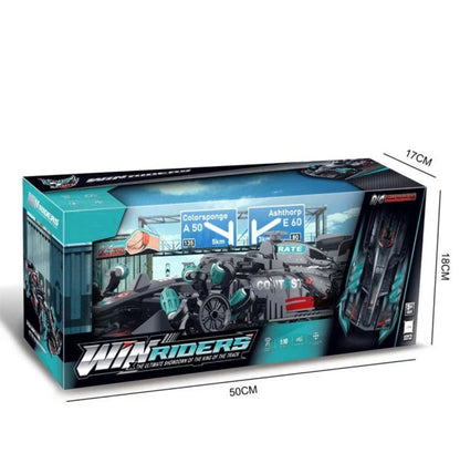 Masinuta de viteza cu telecomanda, efect de fum, lumini, viteza 25km/h, 360° rotire, negru-verde