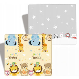 Covor de joaca pliabil, Loka®, Termic, Antiderapant, Educativ si interactiv, Reversibil, Model Ursuleti, Gri/Crem, 180x150X0.5 cm