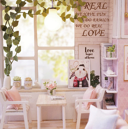 Căsuță de păpuși mini 3D, Led, Lemn, Multicolor