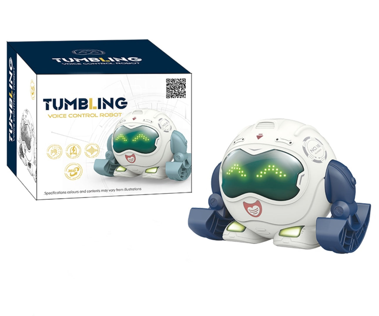 Robot de jucarie interactiv, ce se rostogoleste 360 grade, cu sunete si lumini, pentru copii +3 ani, Alb