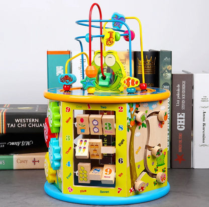 Jucarie educativa, Cub multifunctional, Din lemn, Dezvolta abilitatile manuale si creativitatea