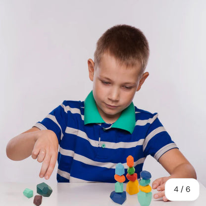 Jucărie educativă de stivuit Montessori, piatră de lemn, 16 piese