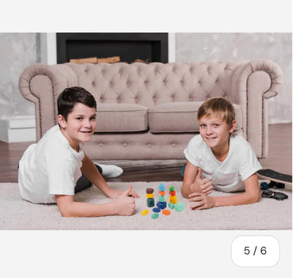 Jucărie educativă de stivuit Montessori, piatră de lemn, 16 piese