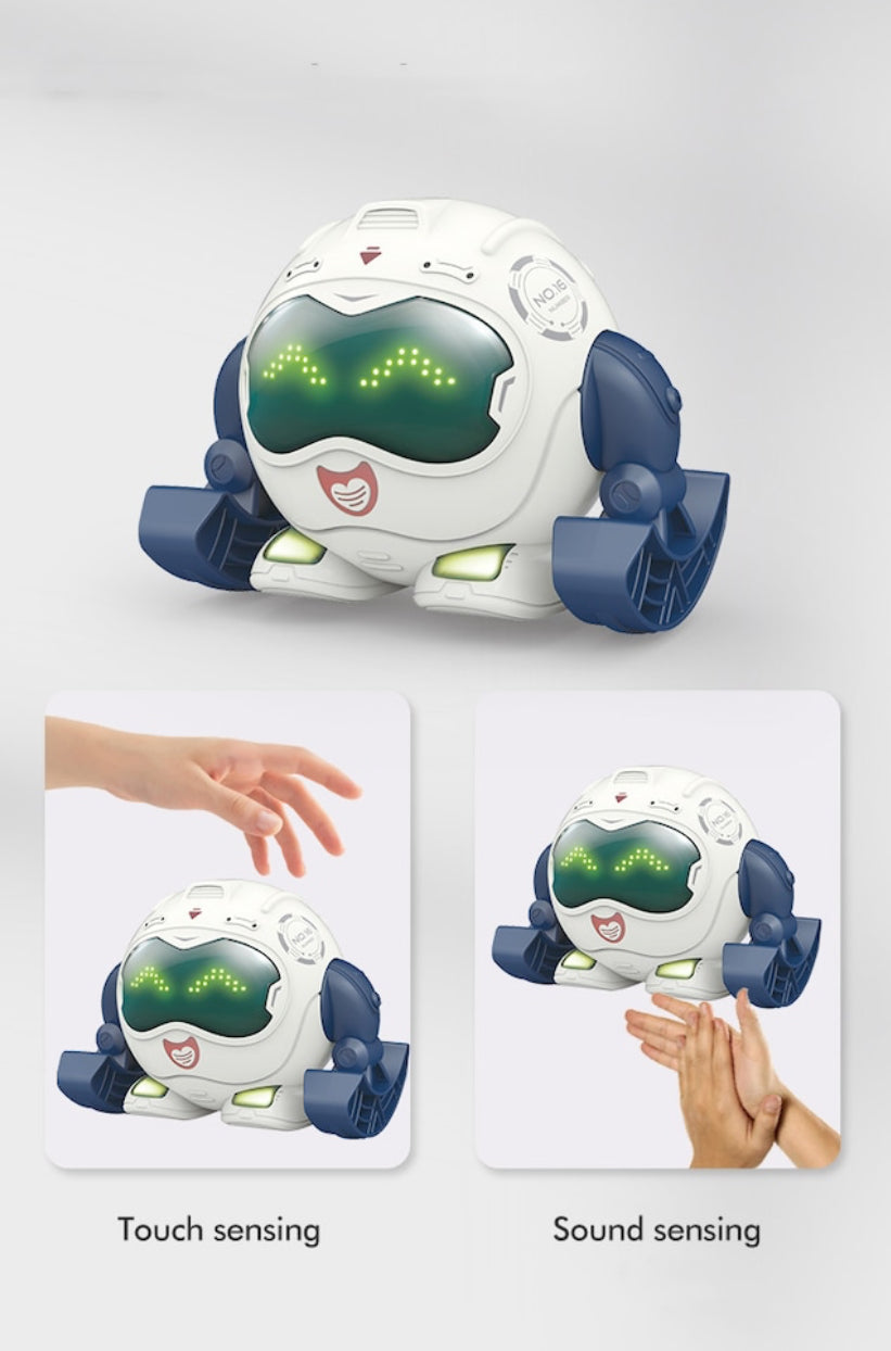 Robot de jucarie interactiv, ce se rostogoleste 360 grade, cu sunete si lumini, pentru copii +3 ani, Alb
