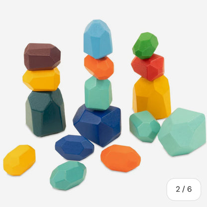 Jucărie educativă de stivuit Montessori, piatră de lemn, 16 piese