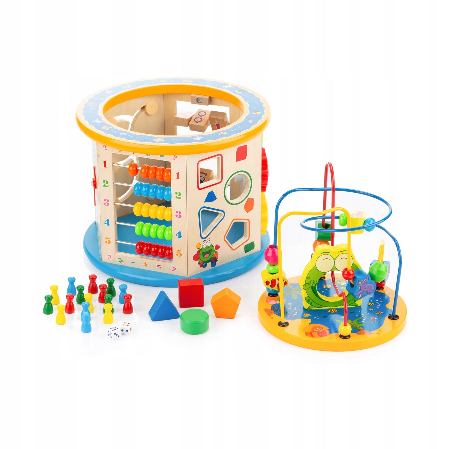 Jucarie educativa, Cub multifunctional, Din lemn, Dezvolta abilitatile manuale si creativitatea