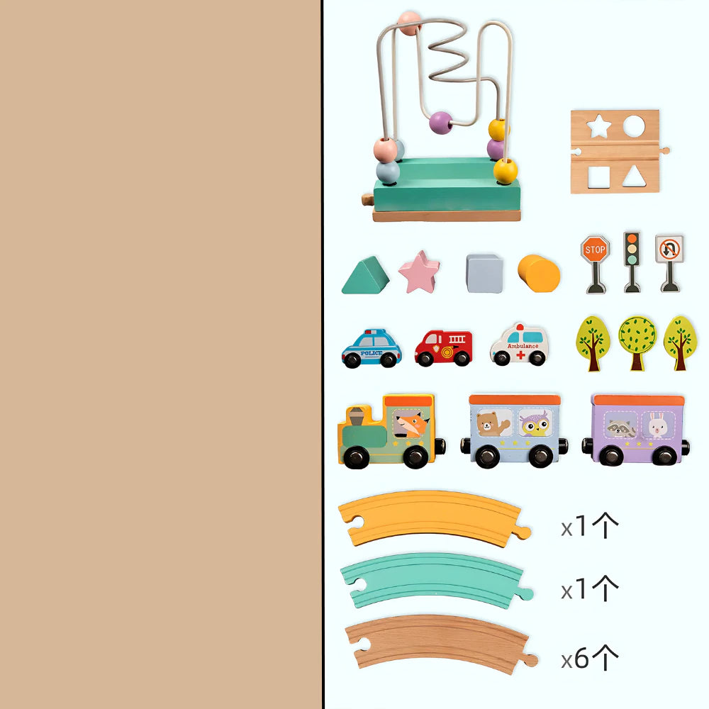 Circuit trenulet si masinute Promerco®, design educativ din lemn Premium