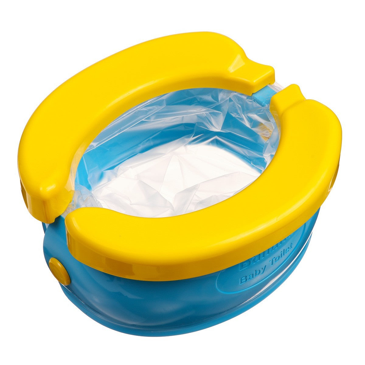Olita pliabila si reductor WC, pentru călătorii 2 in 1, plastic, 22x12x11 cm, albastru-galben