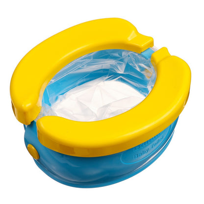 Olita pliabila si reductor WC, pentru călătorii 2 in 1, plastic, 22x12x11 cm, albastru-galben