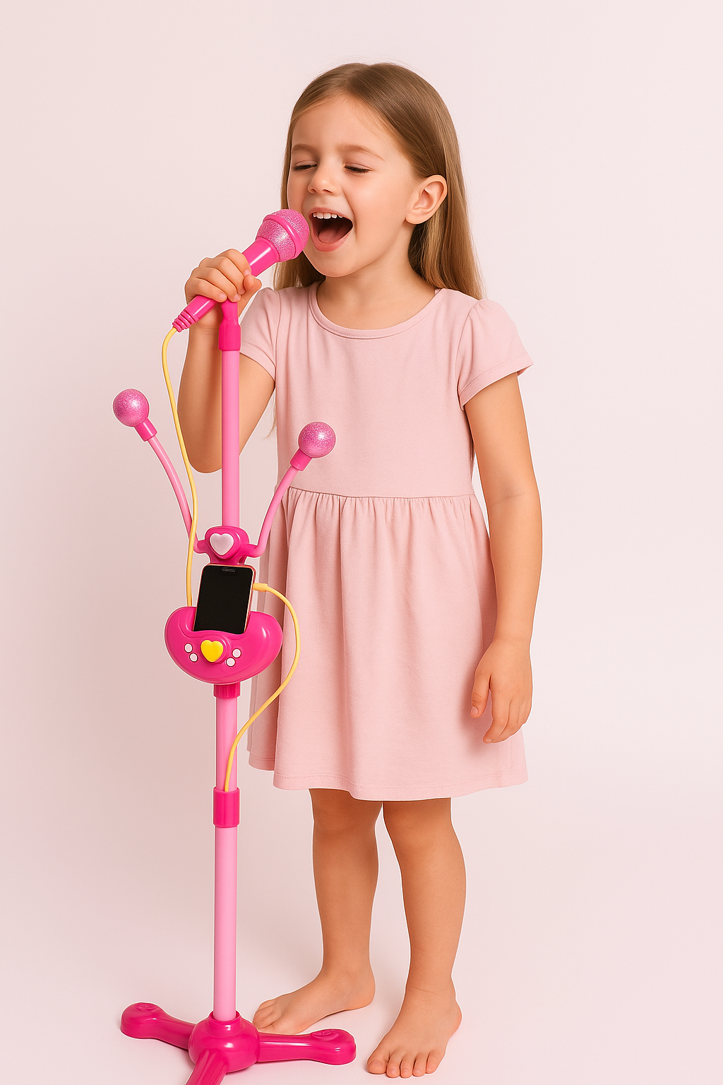 Microfon Interactiv pink cu Două Suporturi și Funcție MP3 – Star Party